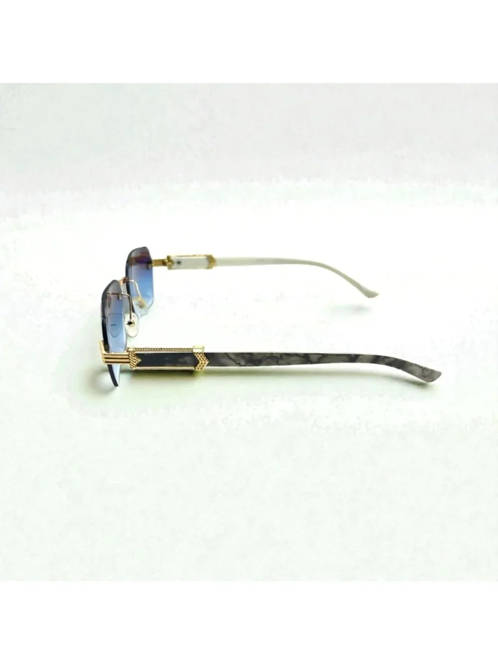Blue Purple Lens Sunglasses Gold White Frame Y2K Luxe Glam Festival Shades